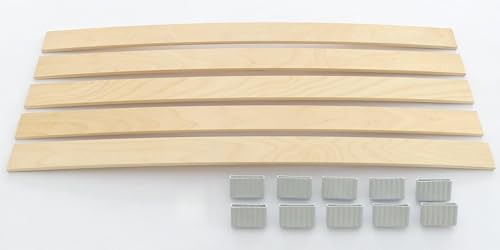 BOSSASHOP.de Set: Federholzleisten (8x50mm) + Befestigungs Kappen zur Selbstmontage für Futon, Bett oder Caravan | Stärke/Höhe 8mm x Breite 50mm (10 Kappen + 5 Leisten (Länge 905mm)) von JUSNOVA