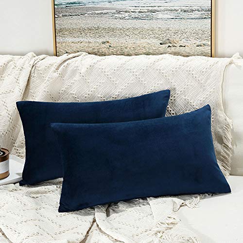 JUSPURBET Dunkelblau Lendenkissen Samt-Kissenbezüge 40cmx60cm 2er-Set für Wohnzimmer Couch Sofa Schlafzimmer Dekorative Rechteckig Feste Weiche Kissenhüllen mit unsichtbarem Reißverschluss JUSPURBET Dunkelblau Lendenkissen Samt-Kissenbezüge 40cmx60cm 2er-Set für Wohnzimmer Couch Sofa Schlafzimmer Dekorative Rechteckig Feste Weiche Kissenhüllen mit unsichtbarem Reißverschluss von JUSPURBET