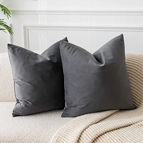 JUSPURBET Dunkelgrau Samt-Kissenbezüge 65cmx65cm 2er-Set für Wohnzimmer Couch Sofa Schlafzimmer Dekorative Quadratische Feste Weiche Kissenhüllen mit unsichtbarem Reißverschluss ﻿ von JUSPURBET