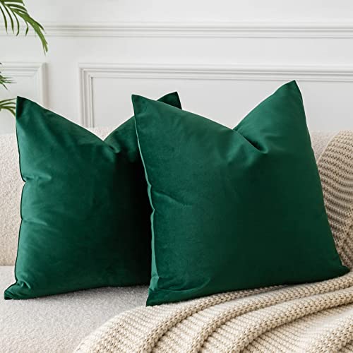 JUSPURBET Dunkelgrün Samt-Kissenbezüge 40cmx40cm 2er-Set für Wohnzimmer Couch Sofa Schlafzimmer Dekorative Quadratische Feste Weiche Kissenhüllen mit unsichtbarem Reißverschluss von JUSPURBET