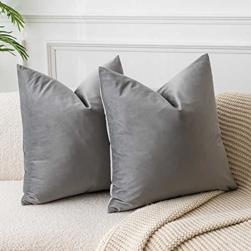 JUSPURBET Grau Samt-Kissenbezüge 40cmx40cm 2er-Set für Wohnzimmer Couch Sofa Schlafzimmer Dekorative Quadratische Feste Weiche Kissenhüllen mit unsichtbarem Reißverschluss von JUSPURBET