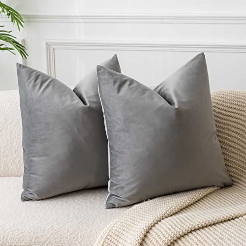 JUSPURBET Grau Samt-Kissenbezüge 55cmx55cm 2er-Set für Wohnzimmer Couch Sofa Schlafzimmer Dekorative Quadratische Feste Weiche Kissenhüllen mit unsichtbarem Reißverschluss von JUSPURBET