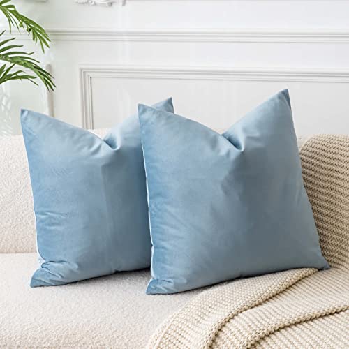 JUSPURBET Hellblau Samt-Kissenbezüge 55cmx55cm 2er-Set für Wohnzimmer Couch Sofa Schlafzimmer Dekorative Quadratische Feste Weiche Kissenhüllen mit unsichtbarem Reißverschluss von JUSPURBET