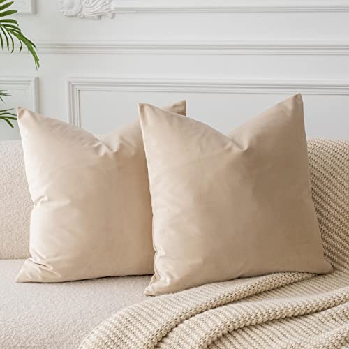 JUSPURBET Khaki Samt-Kissenbezüge 50cmx50cm 2er-Set für Wohnzimmer Couch Sofa Schlafzimmer Dekorative Quadratische Feste Weiche Kissenhüllen mit unsichtbarem Reißverschluss von JUSPURBET