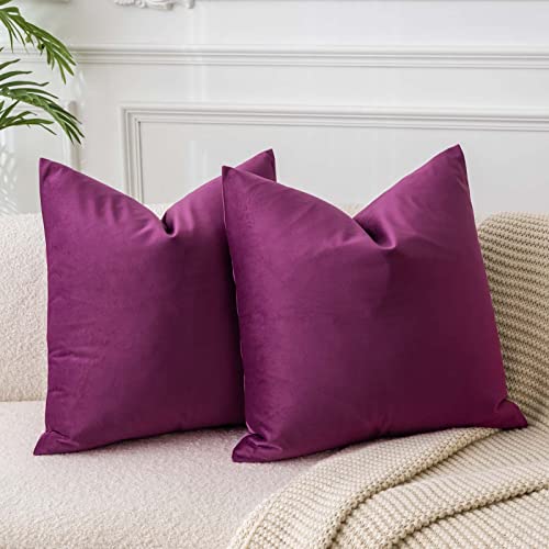 JUSPURBET Luxuslila Samt-Kissenbezüge 45cmx45cm 2er-Set für Wohnzimmer Couch Sofa Schlafzimmer Dekorative Quadratische Feste Weiche Kissenhüllen mit unsichtbarem Reißverschluss von JUSPURBET