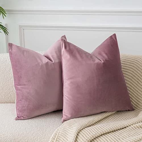 JUSPURBET Pink-Lila Samt-Kissenbezüge 65cmx65cm 2er-Set für Wohnzimmer Couch Sofa Schlafzimmer Dekorative Quadratische Feste Weiche Kissenhüllen mit unsichtbarem Reißverschluss von JUSPURBET
