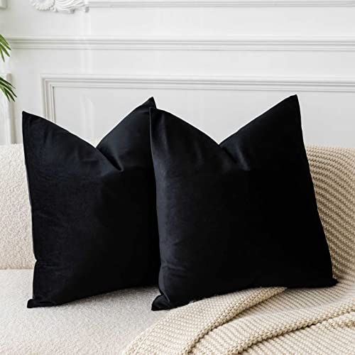 JUSPURBET Schwarz Samt-Kissenbezüge 45cmx45cm 2er-Set für Wohnzimmer Couch Sofa Schlafzimmer Dekorative Quadratische Feste Weiche Kissenhüllen mit unsichtbarem Reißverschluss von JUSPURBET