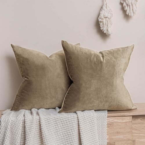 JUSPURBET Stein Samt-Kissenbezüge 45cmx45cm 2er-Set für Wohnzimmer Couch Sofa Schlafzimmer Dekorative Quadratische Feste Weiche Kissenhüllen mit unsichtbarem Reißverschluss von JUSPURBET
