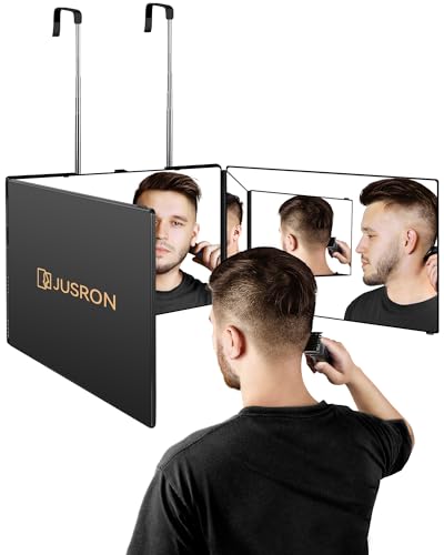 JUSRON 360 Grad Spiegel zum Aufhängen - Klappspiegel 3 Teilig Spiegel Haare Selbst Schneiden, Höhenverstellbarer Kosmetikspiegel Rasierspiegel Friseurspiegel für Makeup Rasieren Frisieren-Ohne LED von JUSRON