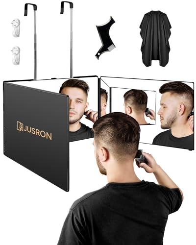 JUSRON 360-Grad-Blickwinkel-Selbstfrisierspiegel, klare Anti-befogende HD-Glas (Schwarz ohne LED mit Zubehör) von JUSRON