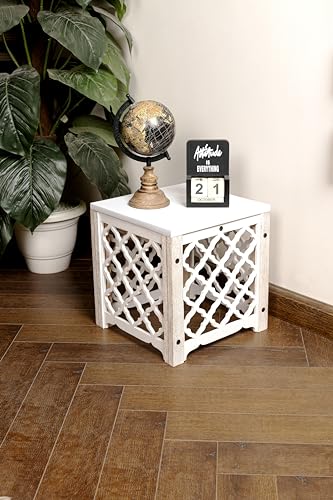 JFY Designs Beistelltisch aus geschnitztem Holz, quadratisch, dekorativer Couchtisch, Eingangsbereich, Nachttisch, moderner Heimdekortisch, Akzenttisch, Wohnzimmer, Schlafzimmer, Büro, handgeschnitzt von JUST FOR YOU DESIGNS