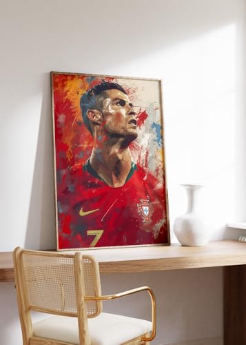 JUST GOOD MOOD Fußball Legende Ronaldo Portugal · Dynamisches Kunstposter im Splash Art Stil · Wanddeko für Fans · Druck ohne Rahmen Größe 20x25cm von JUST GOOD MOOD