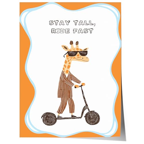 JUST GOOD MOOD Poster Kinderzimmer Giraffe · Stay Tall, Ride Fast · Lustiges Tier auf Roller · Coole Wanddeko im Retro Look · Dekoprint ohne Rahmen Größe 80x120cm JUST GOOD MOOD Poster Kinderzimmer Giraffe · Stay Tall, Ride Fast · Lustiges Tier auf Roller · Coole Wanddeko im Retro Look · Dekoprint ohne Rahmen Größe 80x120cm von JUST GOOD MOOD
