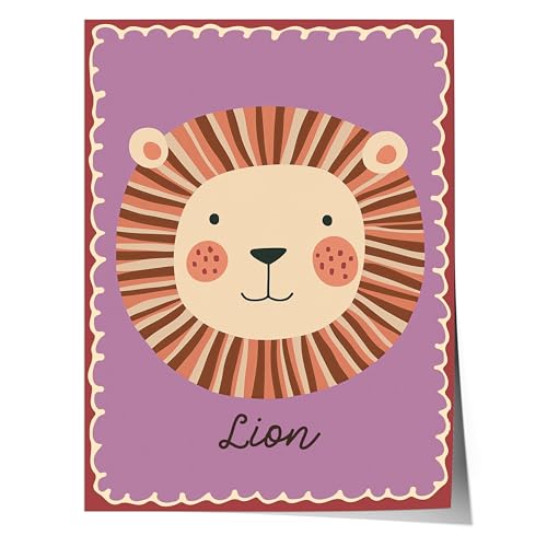 JUST GOOD MOOD Poster Kinderzimmer Löwe · Niedliches Tiermotiv · Lion Illustration auf Lila Hintergrund · Dschungel Deko für Kinder · Dekoprint ohne Rahmen Größe 40x50cm JUST GOOD MOOD Poster Kinderzimmer Löwe · Niedliches Tiermotiv · Lion Illustration auf Lila Hintergrund · Dschungel Deko für Kinder · Dekoprint ohne Rahmen Größe 40x50cm von JUST GOOD MOOD
