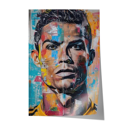 JUST GOOD MOOD Street Art Fußball Legende Ronaldo · Pop Art Wandbild · Modernes Graffiti Poster ohne Rahmen Größe 50x70cm von JUST GOOD MOOD