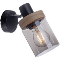 Wandstrahler Rauchglas Holz E27 T:19 cm verstellbar von JUST LIGHT GmbH