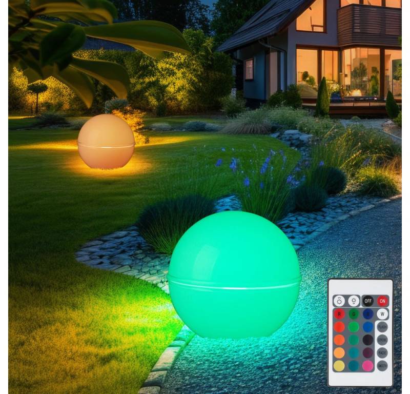 JUST LIGHT Kugelleuchte, Leuchtmittel inklusive, Warmweiß, Farbwechsel, Kugelleuchte Stecklampe RGB LED Fernbedienung Erdspieß Kabel 5m 2x von JUST LIGHT