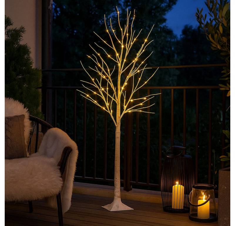 JUST LIGHT LED Stehlampe, LED-Leuchtmittel fest verbaut, Warmweiß, LED Stehleuchte Außenlampe Birkenoptik Baum weiß 3000K H 180 cm von JUST LIGHT