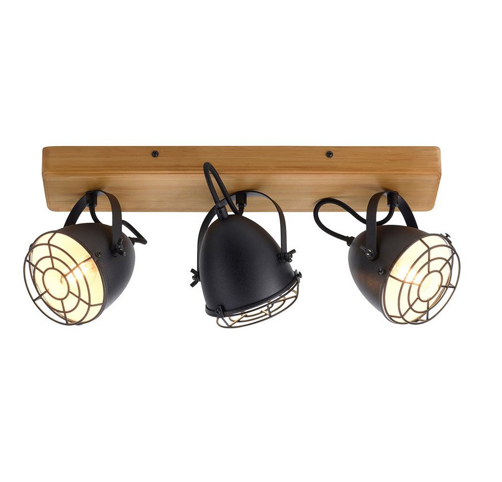 JUST LIGHT Deckenleuchte, LED-Leuchtmittel fest verbaut, Deckenlampe schwarz Wohnzimmerleuchte Holz 3-Flammig E14 beweglich von JUST LIGHT
