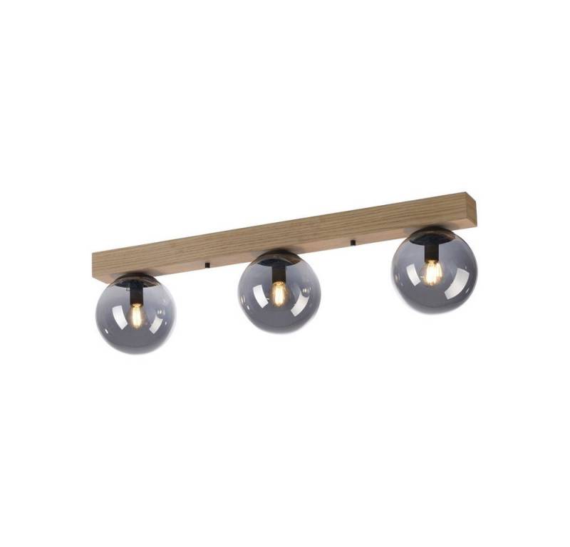 JUST LIGHT LED Deckenleuchte LED Deckenlampe GREEN WIDOW, 3xE14/25W, Rauchgläser, Echtholz mit Eiche geölt von JUST LIGHT