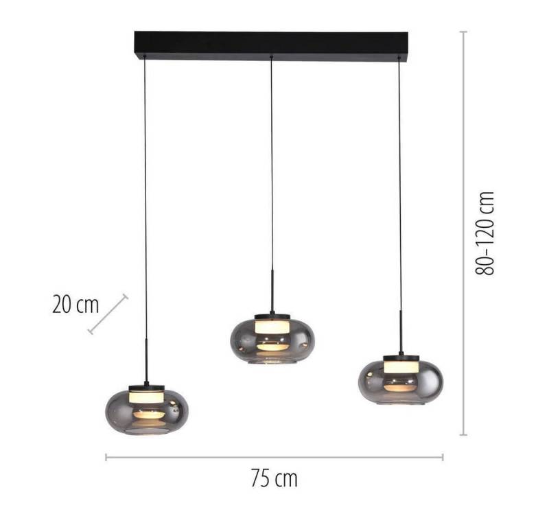 JUST LIGHT LED Pendelleuchte LED Pendellampe SW SIA, höhenverstellbar, 3x LED Board 6W, warmweiß, Rauchglas, höhenverstellbar, Lichtfarbe warmweiß von JUST LIGHT