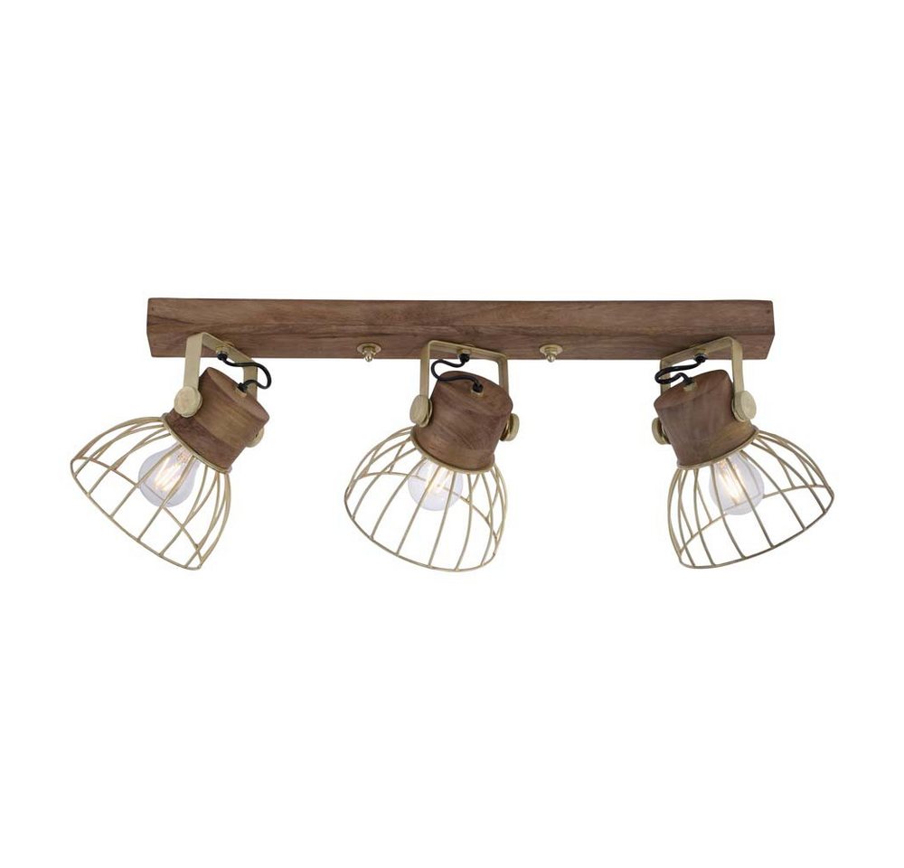 JUST LIGHT Wandleuchte, Wandleuchte Wandlampe Deckenleuchte 3-Flammig Holz Messing-matt L 76 von JUST LIGHT