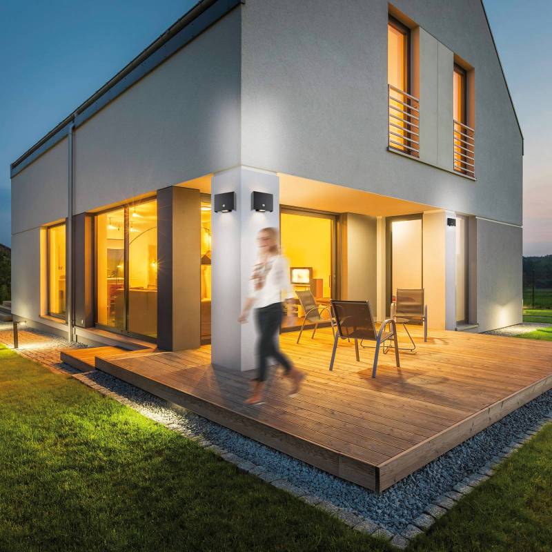 JUST LIGHT. LED-Sensor-Außenwandlampe Amin, Akku schwarz Alu von JUST LIGHT. GmbH