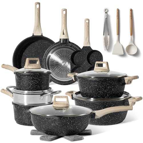 JUST PERFECTO Induktions Töpfe Set - Pfannenset mit deckel - Induktions Töpfe Set - töpfe & pfannen set ohne PTFE und PFOA - Kochgeschirr Topfset induktion (21 pcs Black) von JUST PERFECTO HOUSEHOLD APPLIANCES