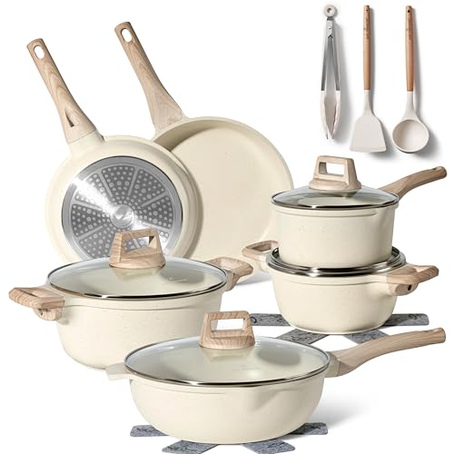 JUST PERFECTO Induktions Töpfe Set 15 pcs - Pfannenset mit deckel - Induktions Töpfe Set - töpfe & pfannen set ohne PTFE und PFOA - Kratzschutz- Kochgeschirr Topfset induktion (15 pcs Biege) von JUST PERFECTO HOUSEHOLD APPLIANCES