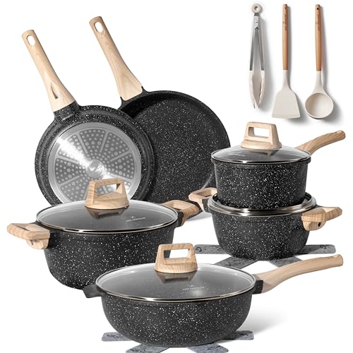 JUST PERFECTO Induktions Töpfe Set 15 pcs - Pfannenset mit deckel - Induktions Töpfe Set - töpfe & pfannen set ohne PTFE und PFOA - Kratzschutz- Kochgeschirr Topfset induktion (15 pcs Black) von JUST PERFECTO HOUSEHOLD APPLIANCES