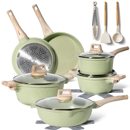 JUST PERFECTO Induktions Töpfe Set 15 pcs - Pfannenset mit deckel - Induktions Töpfe Set - töpfe & pfannen set ohne PTFE und PFOA - Kratzschutz- Kochgeschirr Topfset induktion (Green) von JUST PERFECTO HOUSEHOLD APPLIANCES