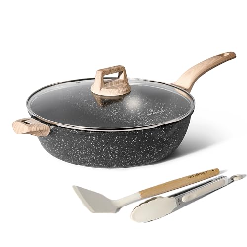 JUST PERFECTO Pfanne Bratpfanne 32cm Wokpfanne Induktion mit Deckel - Beschichtete Pfanne - Bratpfanne hoher rand - Non stick Pan Für alle Herdarten - Antihaft Pfanne ohne PTFE und PFOA (Schwarz, 32) von JUST PERFECTO HOUSEHOLD APPLIANCES