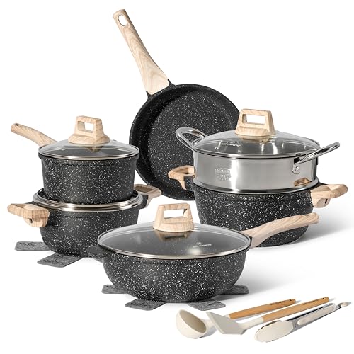 JUST PERFECTO Topf und Pfannenset Induktion - Pfannenset mit deckel - Induktions Töpfe Set - Töpfe und pfannen set ohne PTFE und PFOA - Kochtopfset induktion Aluminium mit Antihaftbeschichtung 15 pcs von JUST PERFECTO HOUSEHOLD APPLIANCES