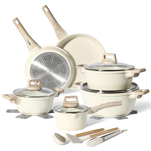 JUST PERFECTO Topf und Pfannenset Induktion - Pfannenset mit deckel - Induktions Töpfe Set - Töpfe und pfannen set ohne PTFE und PFOA - Kochtopfset induktion (15-Teilig Beige) von JUST PERFECTO HOUSEHOLD APPLIANCES