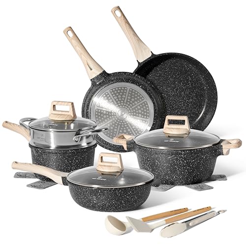 JUST PERFECTO Topfset und Pfannenset Induktion - Pfannenset mit deckel - Pots & Pans sets - töpfe und pfannen set ohne ptfe und pfoa - topf und pfannenset Aluminium mit Antihaftbeschichtung von JUST PERFECTO HOUSEHOLD APPLIANCES