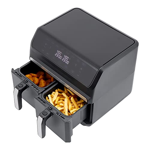 Just Perfecto Heißluftfritteuse XXL 8L 2 Kammern - 8 in 1 Airfryer max. 200°C - Frittieren ohne Öl inkl. Rezeptbuch - 1700W Air Fryer mit LCD Touch Display - Heißluft Fritteuse Doppelkammer ohne fett von JUST PERFECTO HOUSEHOLD APPLIANCES