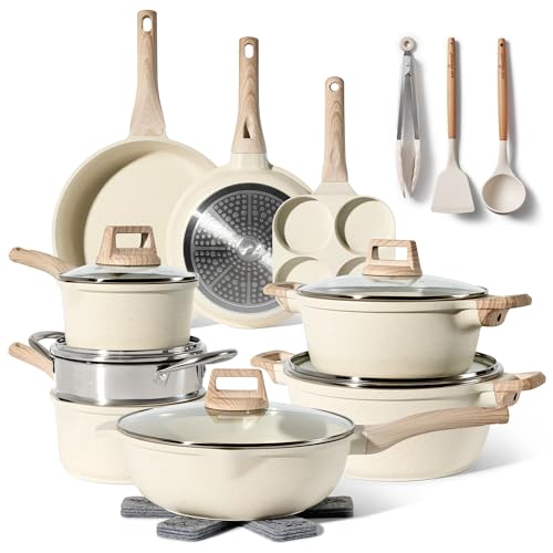 JUST PERFECTO Induktions Töpfe Set - Pfannenset mit deckel - Induktions Töpfe Set - töpfe & pfannen set ohne PTFE und PFOA - Kochgeschirr Topfset induktion (21 pcs Biege) von JUST PERFECTO HOUSEHOLD APPLIANCES