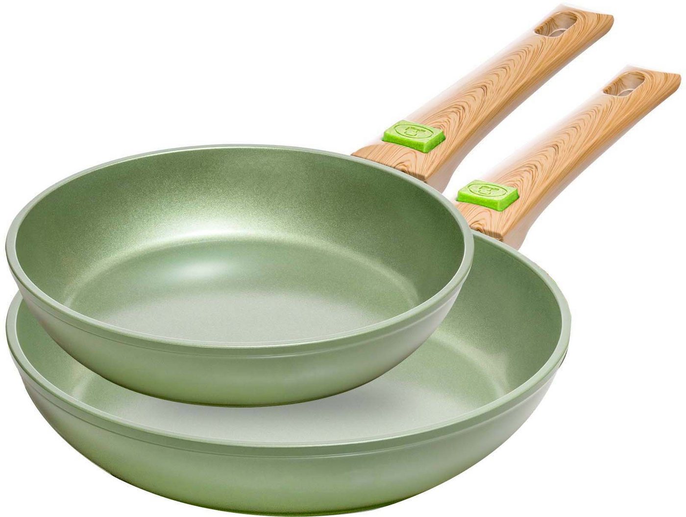 JUST VEGAN Pfannen-Set CeraVegan, Aluminium (Set, 2-tlg), pflanzliche Keramikbeschichtung, abnehmbarer Griff, Induktion von JUST VEGAN