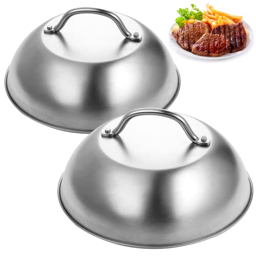 JUSTDOLIFE 2 STK Edelstahl Burgerglocke 8,86 Zoll (22.5 cm) im Durchmesser, Burgerglocke Grillhaube Schmelzglocke mit Verbrühungsschutzgriff für Cheeseburger schmelzglocke Burge Hamburgern von JUSTDOLIFE