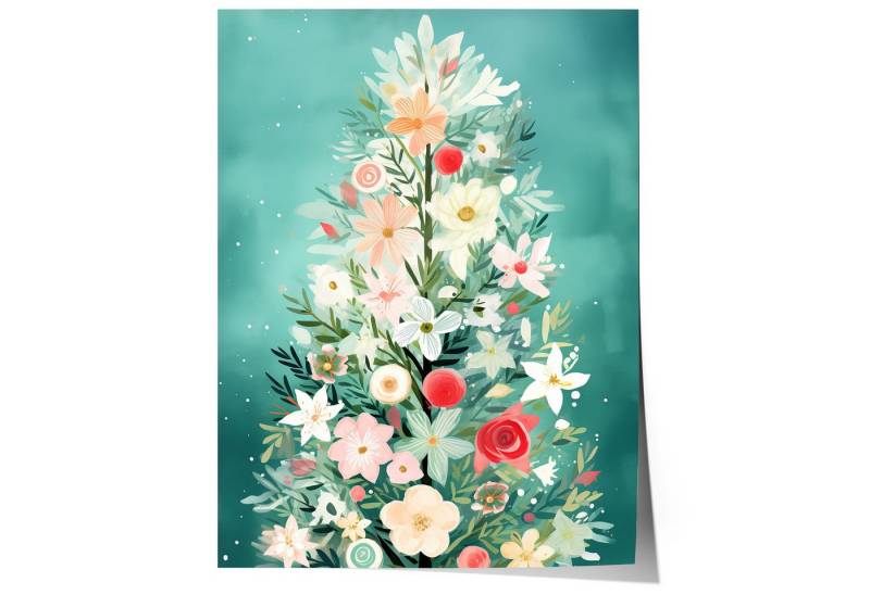 JUSTGOODMOOD Poster Blumen Weihnachtsbaum · Winter Stadtbild, (1 St), verschiedene Größen wählbar von JUSTGOODMOOD