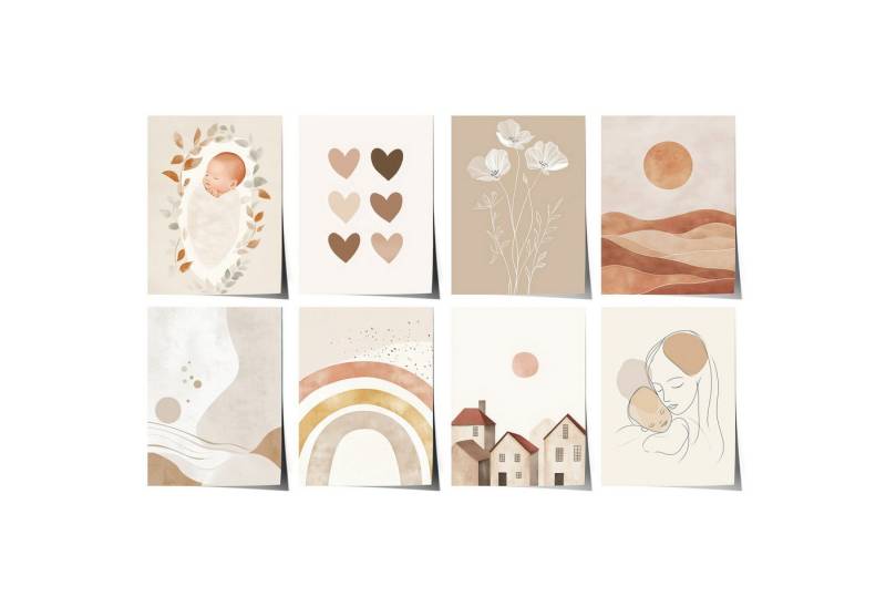 JUSTGOODMOOD Poster Boho Babyzimmer Poster · Regenbogen, Herzen, Blumen, Sonne, Häuser, Mu, B (1 St), verschiedene Größen wählbar von JUSTGOODMOOD