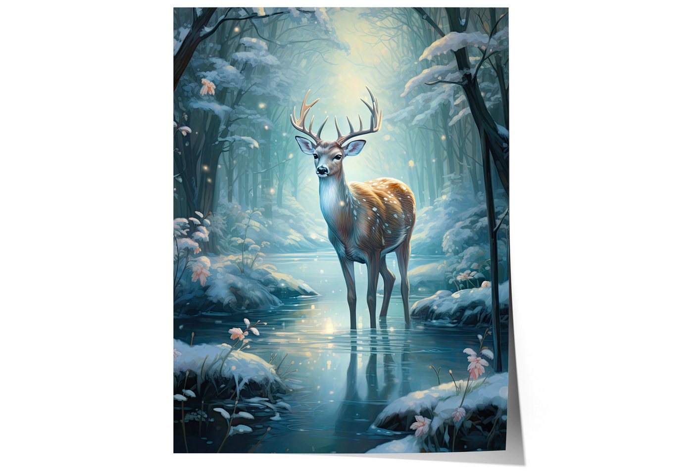 JUSTGOODMOOD Poster Hirsch Winter · Geschenkidee für Weihnachtsliebhaber, (1 St), verschiedene Größen wählbar von JUSTGOODMOOD