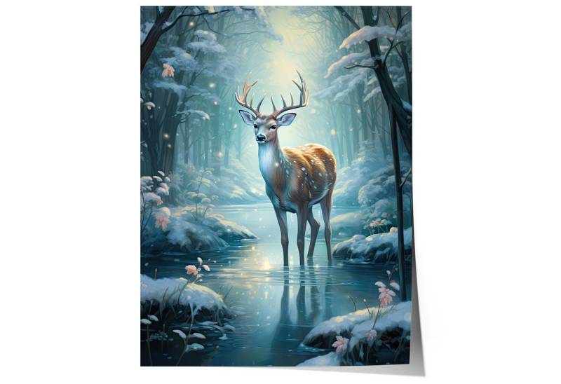JUSTGOODMOOD Poster Hirsch Winter · Geschenkidee für Weihnachtsliebhaber, (1 St), verschiedene Größen wählbar von JUSTGOODMOOD