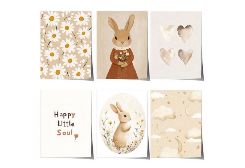 JUSTGOODMOOD Poster Kinderzimmer ® Süße Hasen Gänseblümchen Herzen Naturmotive, E (1 St), verschiedene Größen wählbar von JUSTGOODMOOD