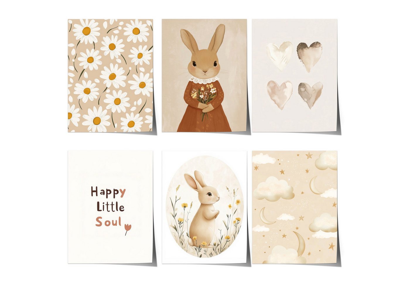 JUSTGOODMOOD Poster Kinderzimmer ® Süße Hasen Gänseblümchen Herzen Naturmotive, F (1 St), verschiedene Größen wählbar von JUSTGOODMOOD