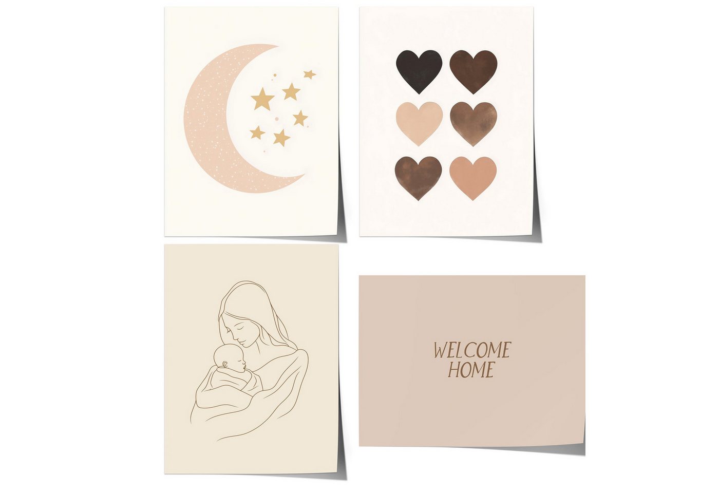 JUSTGOODMOOD Poster Kinderzimmer Premium ® Mama & Baby Line Art Illustration Herz Mond, D (1 St), verschiedene Größen wählbar von JUSTGOODMOOD