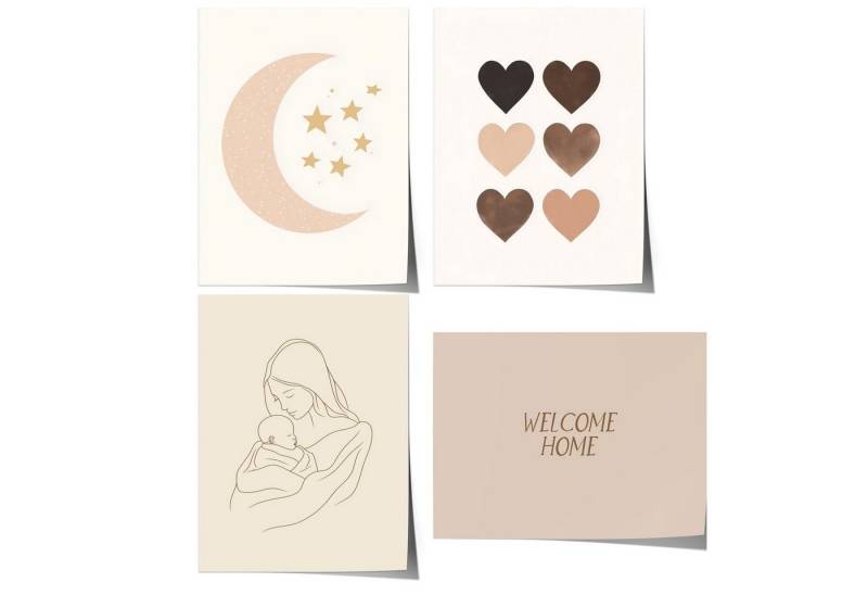 JUSTGOODMOOD Poster Kinderzimmer Premium ® Mama & Baby Line Art Illustration Herz Mond, D (1 St), verschiedene Größen wählbar von JUSTGOODMOOD