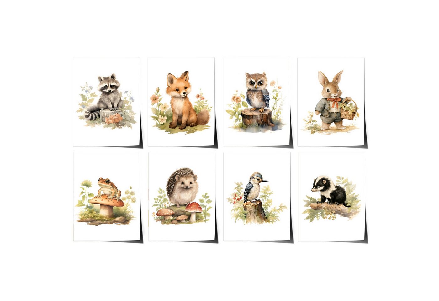 JUSTGOODMOOD Poster Kinderzimmer Premium ® Waldtiere Fuchs Igel Eule Dachs Specht Frosch, Frosch (1 St), verschiedene Größen wählbar von JUSTGOODMOOD