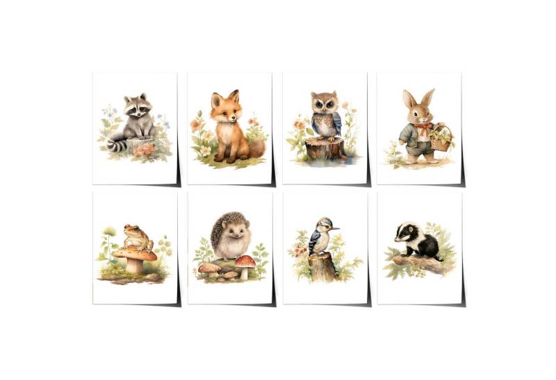 JUSTGOODMOOD Poster Kinderzimmer Premium ® Waldtiere Fuchs Igel Eule Dachs Specht Frosch, Frosch (1 St), verschiedene Größen wählbar von JUSTGOODMOOD