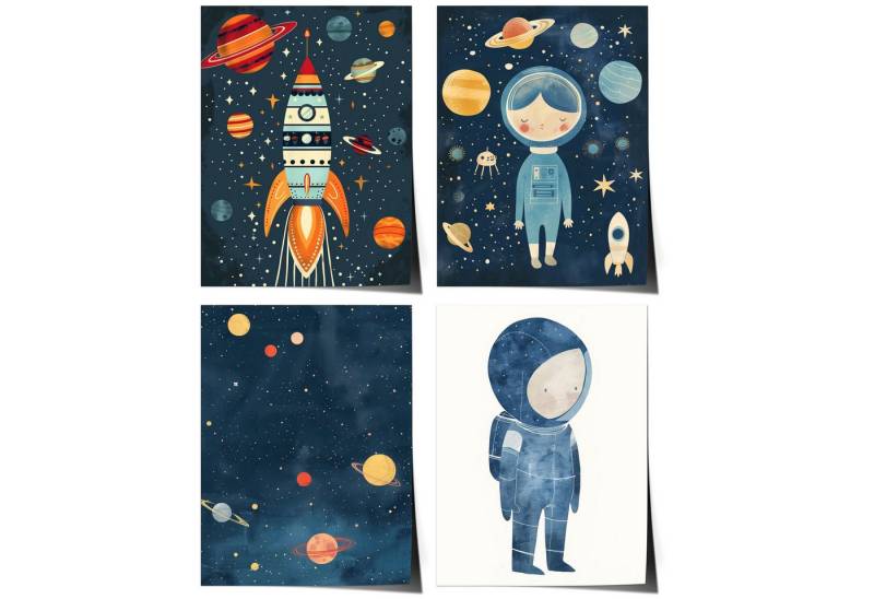 JUSTGOODMOOD Poster Kinderzimmer Premium ® Weltraum Astronaut Planeten Rakete Weltall Deko, D (1 St), verschiedene Größen wählbar von JUSTGOODMOOD